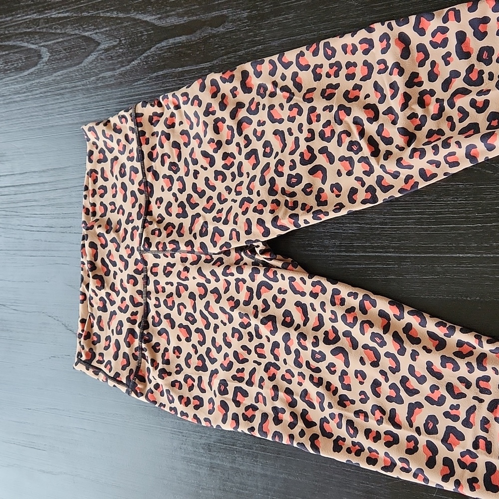 Fabletics High-Waisted Powerhold 7/8 Legging Tan/Pink Leopard Print